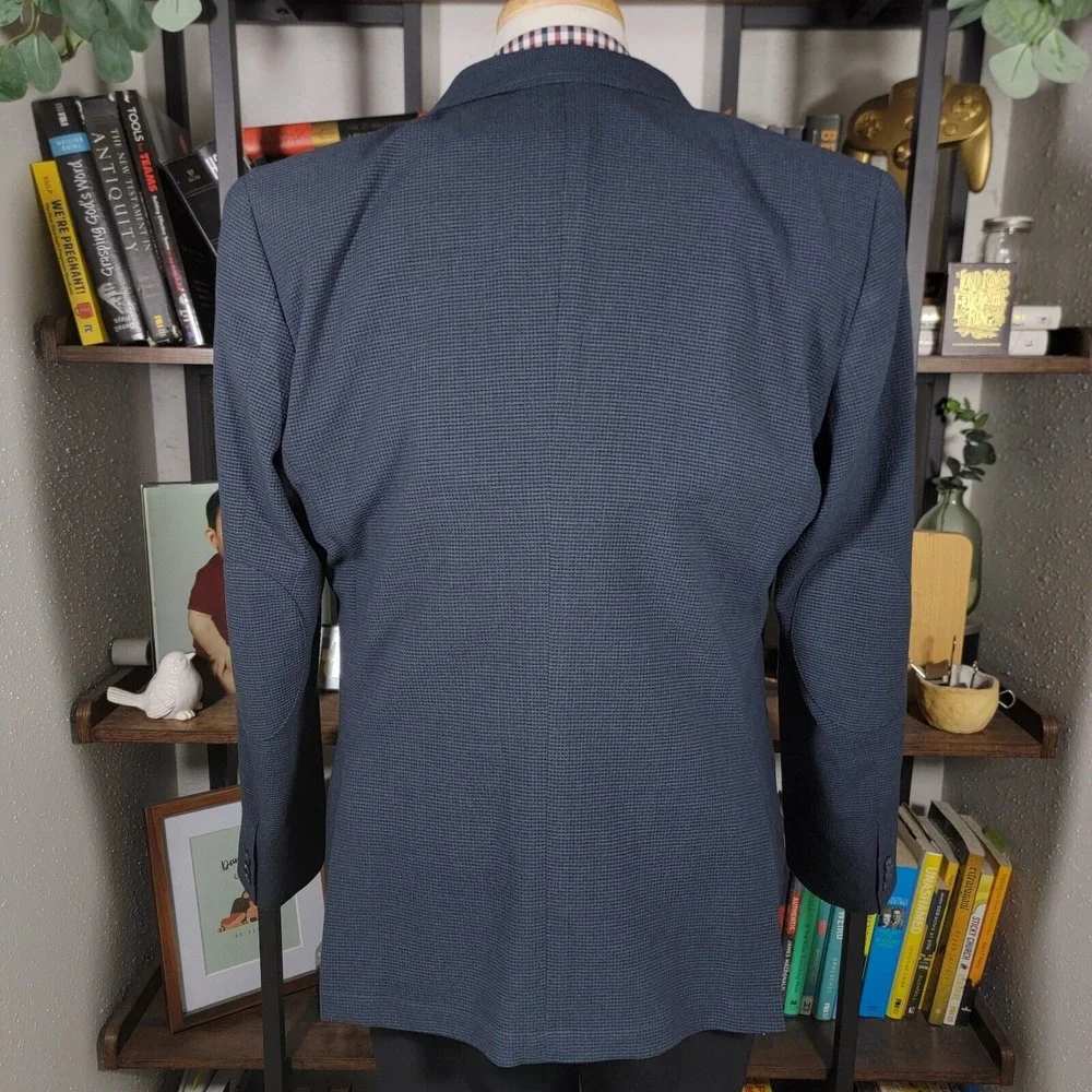 Zanetti Mens Seersucker‎ Sport Coat Two Button Navy Checked Slim Size XL